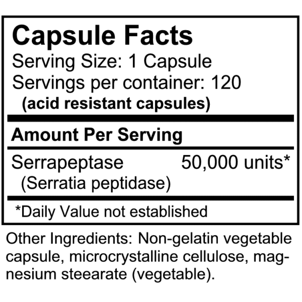 Serrapeptase 50,000 units 120 caps - Silkworm Enzyme - Image 2