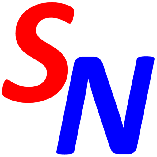 Stylized logo with a red S overlapping a blue N on a white background.